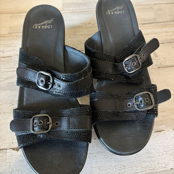 Dansko Jessie Black Leather Slip-On Platform Sandals Womens Size 42 (US 11.5) - Picture 3 of 10